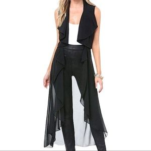 bebe Black Linen & Chiffon Detachable Vest
